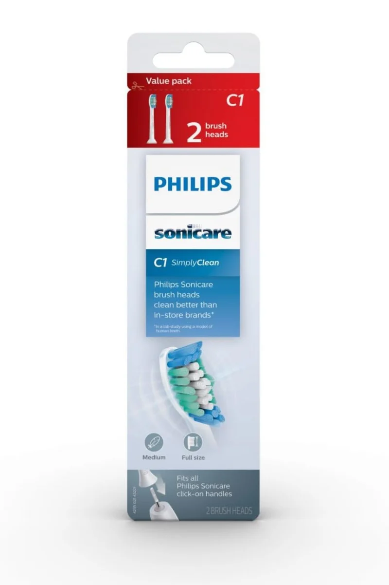 Philips Sonicare Genuine Simply Clean Replacement Toothbrush Heads, 2 Brush Heads, White, HX6012/04