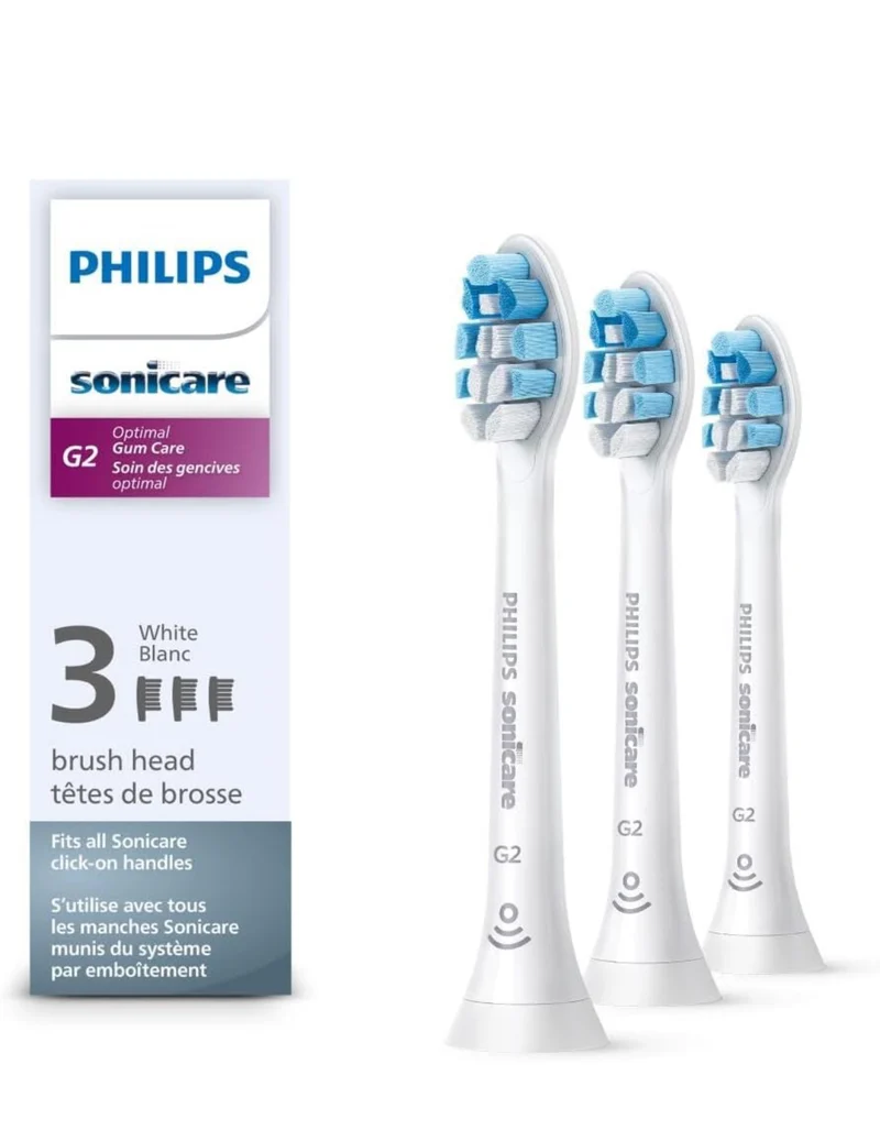 Philips Sonicare G2 Optimal Gum Care Brush Heads, Genuine Replacement Toothbrush Heads, White (3 Pack) HX9033/65