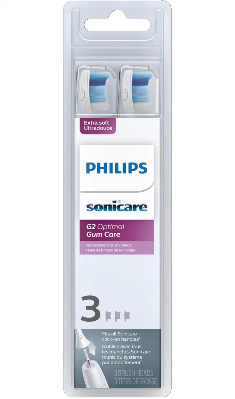 Philips Sonicare G2 Optimal Gum Care Brush Heads, Genuine Replacement Toothbrush Heads, White (3 Pack) HX9033/65