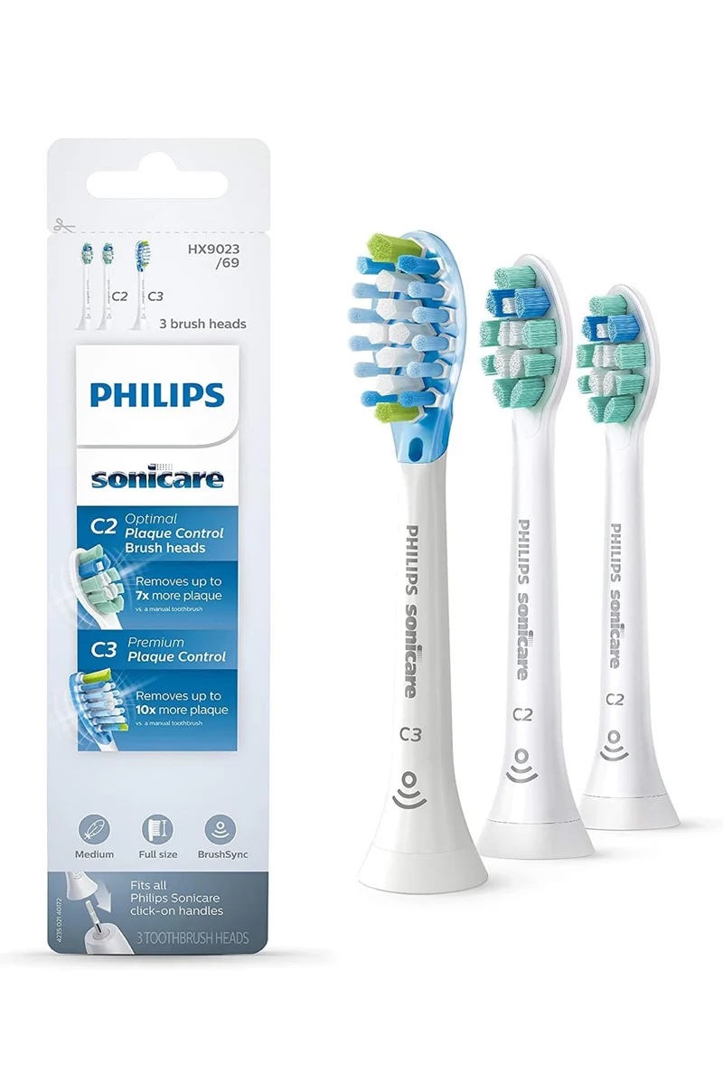 Philips Sonicare Genuine Toothbrush Head Variety Pack, C3 Premium Plaque Control and C2 Optimal Control, 3 Brush Heads, White, HX9023/69