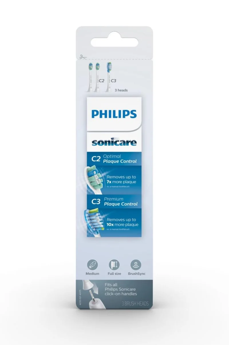 Philips Sonicare Genuine Toothbrush Head Variety Pack, C3 Premium Plaque Control and C2 Optimal Control, 3 Brush Heads, White, HX9023/69