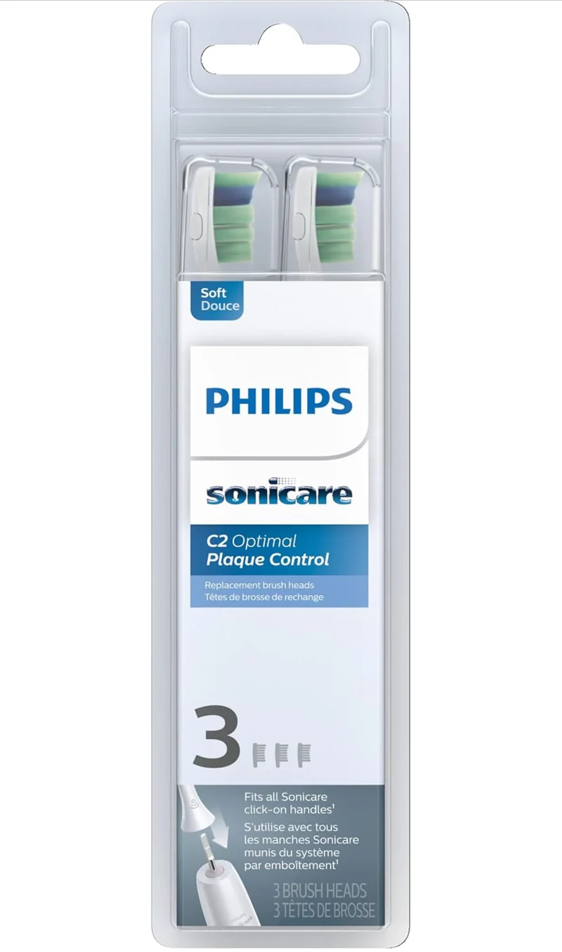 Philips Sonicare Genuine C2 Optimal Plaque Control Toothbrush Heads, 3 Brush Heads (White) HX9023/65