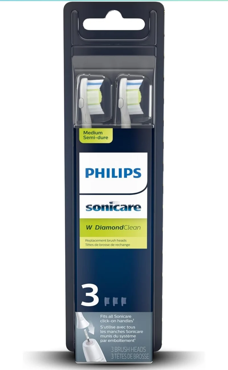 Philips Sonicare Genuine W DiamondClean Replacement Toothbrush Heads, 3 Brush Heads (White) HX6063/65