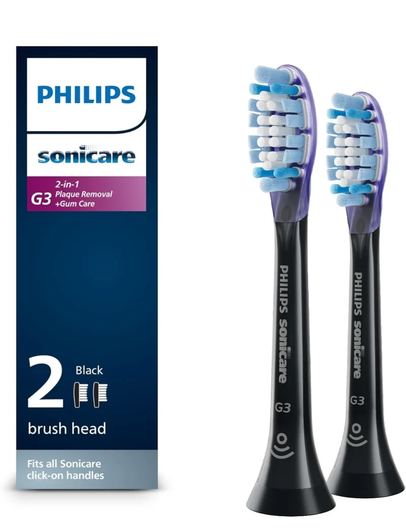 Philips Sonicare Genuine G3 Premium Gum Care Replacement Toothbrush Heads, 2 Brush Heads (Black) HX9052/95