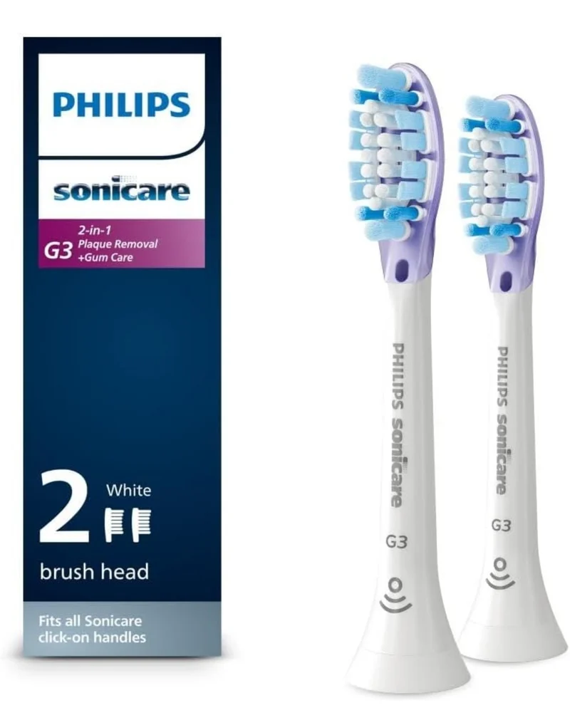 Philips Sonicare G3 2-in-1 Plaque Removal + Gum Care Brush Heads, Genuine Replacement Toothbrush Heads (White) 2 Pack, HX9052/65