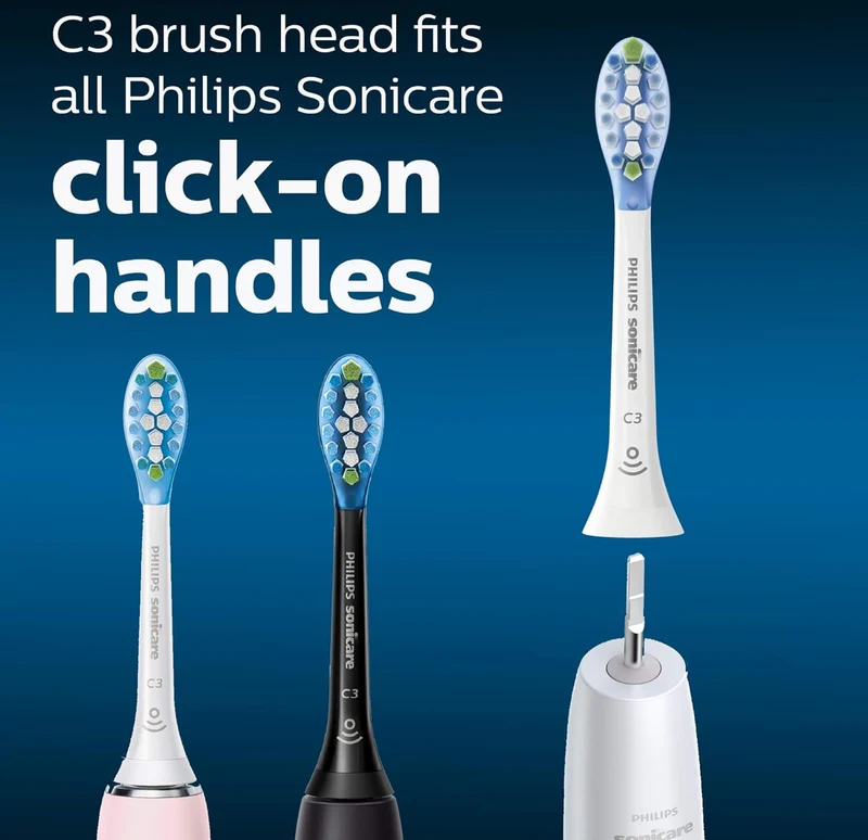 Philips Sonicare Genuine C3 Premium Plaque Control Toothbrush Heads, 4 Brush Heads (White) HX9044/65