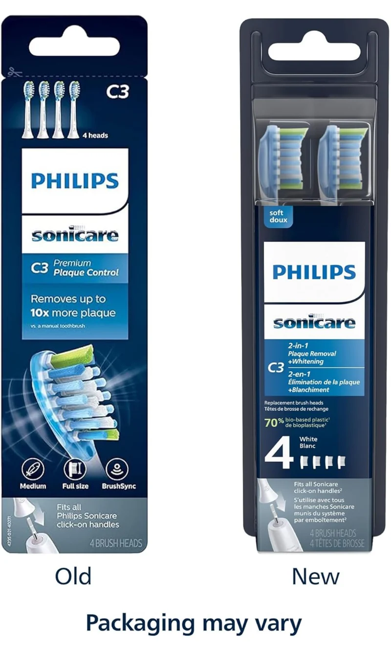 Philips Sonicare Genuine C3 Premium Plaque Control Toothbrush Heads, 4 Brush Heads (White) HX9044/65
