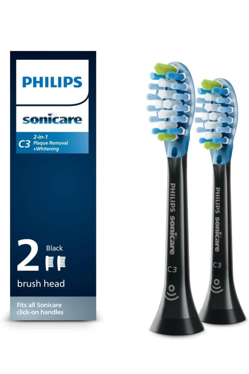 Philips Sonicare Genuine C3 Premium Plaque Control Replacement Toothbrush Heads, 2 Brush Heads (Black) HX9042/95