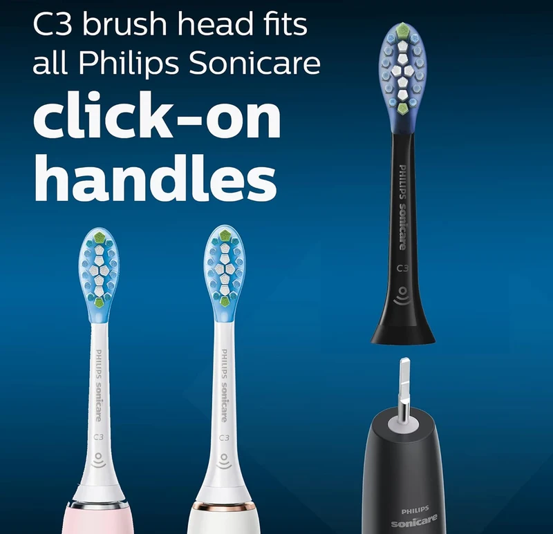 Philips Sonicare Genuine C3 Premium Plaque Control Replacement Toothbrush Heads, 2 Brush Heads (Black) HX9042/95
