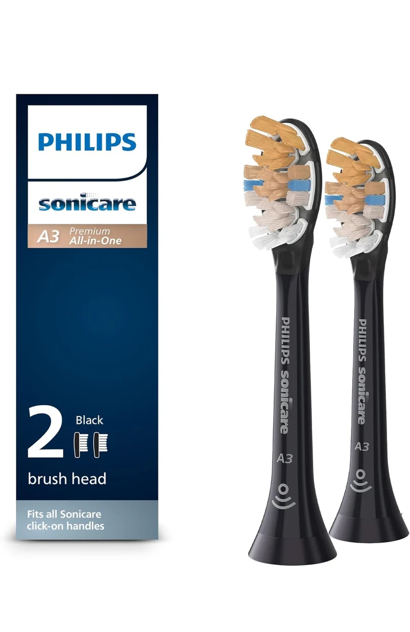 Philips Sonicare Genuine A3 Premium All-in-One Replacement Toothbrush Heads, 2 Brush Heads (Black) HX9092/95
