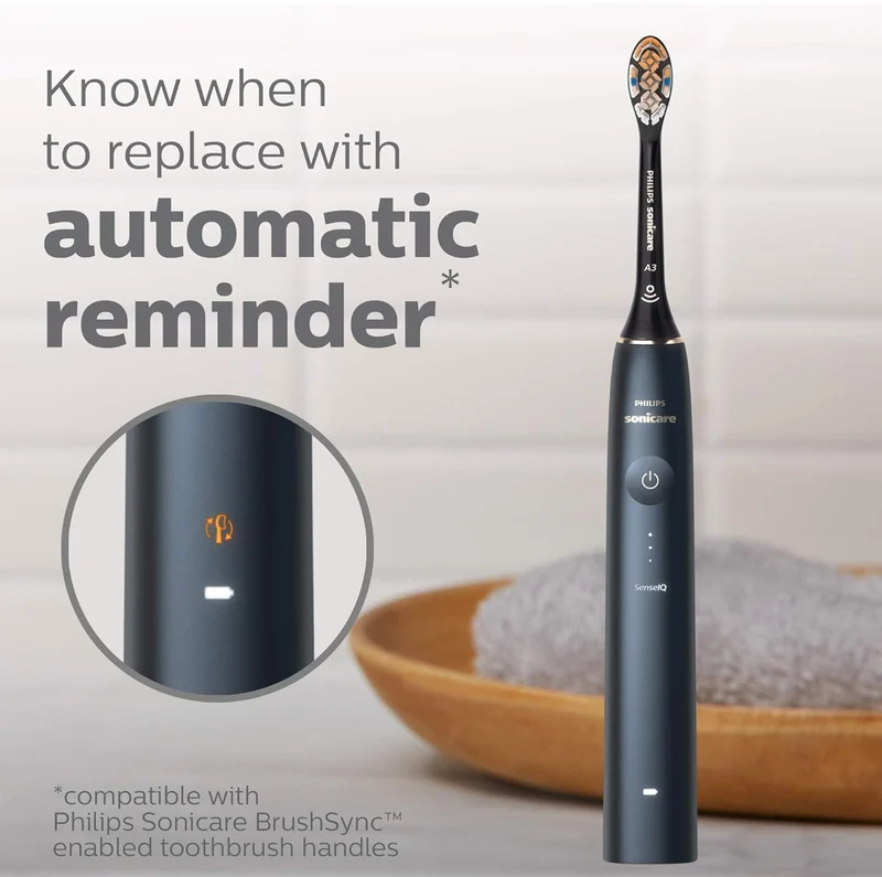 Philips Sonicare Genuine A3 Premium All-in-One Replacement Toothbrush Heads, 2 Brush Heads (Black) HX9092/95