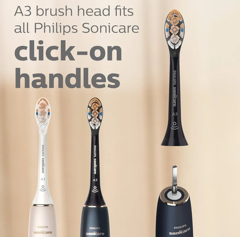 Philips Sonicare Genuine A3 Premium All-in-One Replacement Toothbrush Heads, 2 Brush Heads (Black) HX9092/95