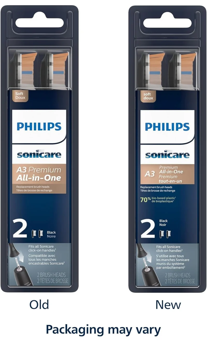 Philips Sonicare Genuine A3 Premium All-in-One Replacement Toothbrush Heads, 2 Brush Heads (Black) HX9092/95