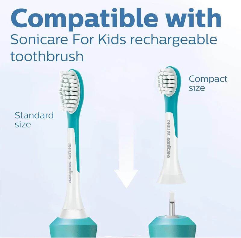 Philips Sonicare for Kids 7+ Genuine Replacement Toothbrush Heads, 2 Brush Heads, Turquoise and White, Standard, HX6042/94