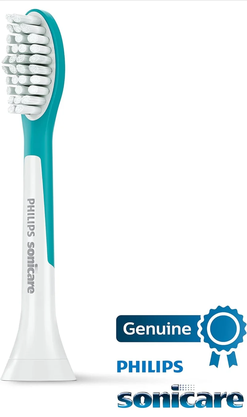 Philips Sonicare for Kids 7+ Genuine Replacement Toothbrush Heads, 2 Brush Heads, Turquoise and White, Standard, HX6042/94