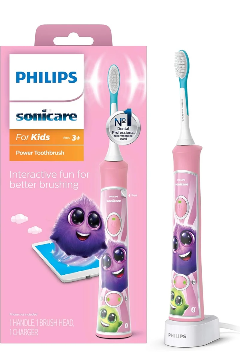 Philips Sonicare for Kids 3+ Bluetooth Connected Rechargeable Electric Power Toothbrush, Interactive for Better Brushing, Pink, HX6351/41