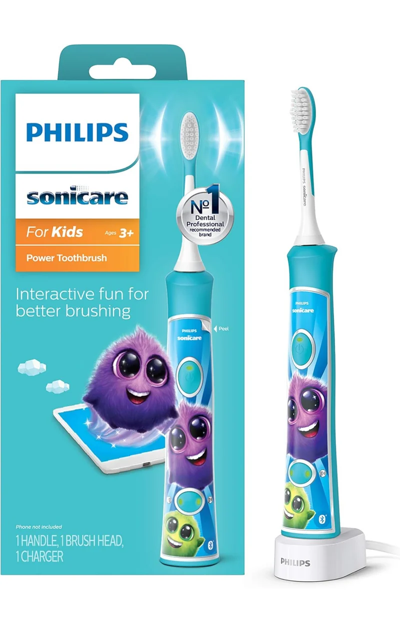 Philips Sonicare for Kids 3+ Bluetooth Connected Rechargeable Electric Power Toothbrush, Interactive for Better Brushing, Turquoise, HX6321/02