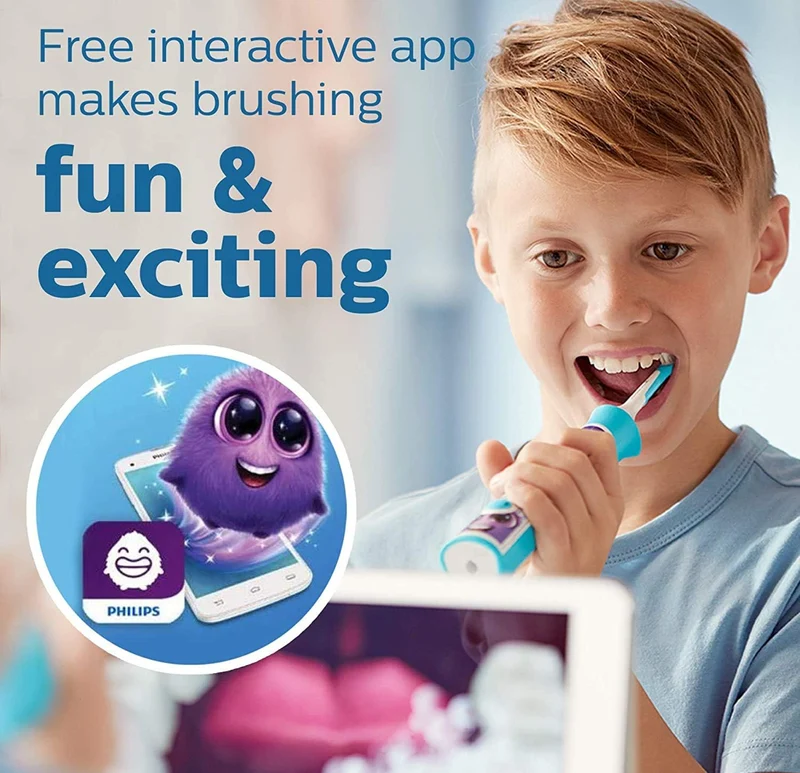 Philips Sonicare for Kids 3+ Bluetooth Connected Rechargeable Electric Power Toothbrush, Interactive for Better Brushing, Turquoise, HX6321/02