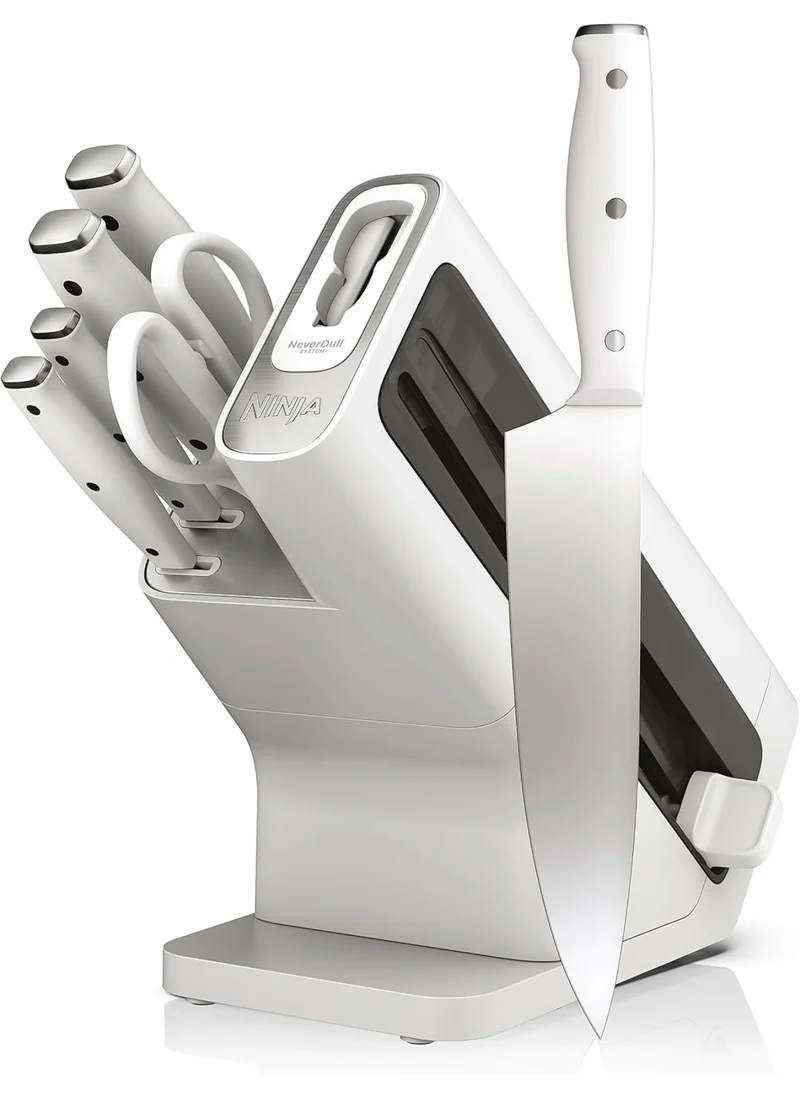 Ninja K12007WHBN NeverDull 7-Piece Prep Knife System, Essential, High Carbon Stainless Steel, Built-in Sharpener, White