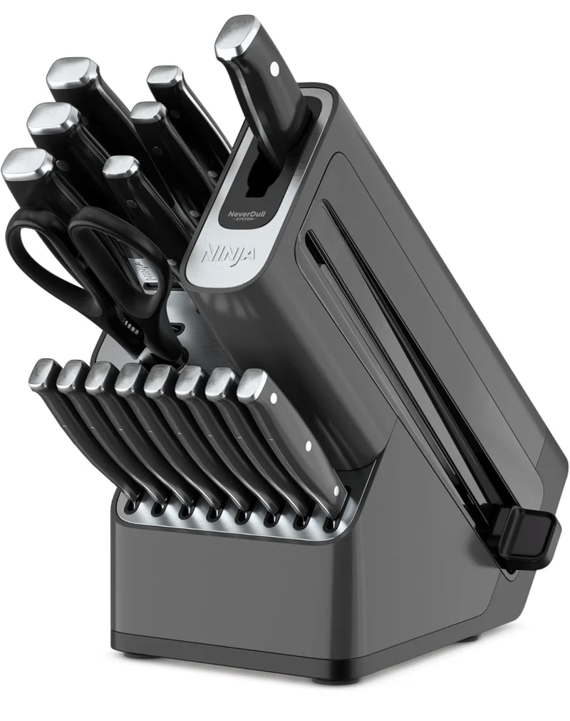 Ninja K32017 Foodi NeverDull Premium Knife System, 17 Piece Knife Block Set with Built-in Sharpener, German Stainless Steel Knives, Black