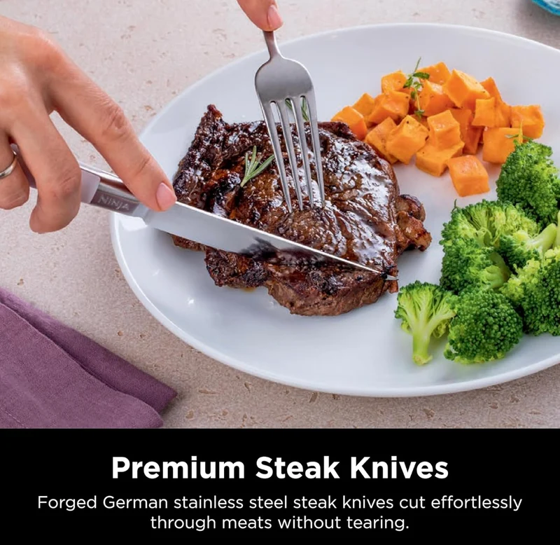 Ninja K52015 Foodi NeverDull 15 Piece Premium Knife System, Wood Series Block, German Stainless Steel, with Built-in Sharpener, Stainless Steel/Walnut