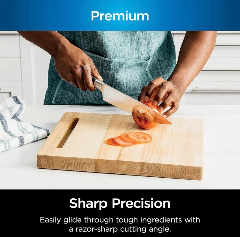 Ninja K52013 Foodi NeverDull Premium 13 Piece German Stainless Steel Wood Series Knife System with Built-in Sharpener, Walnut Stain/Black