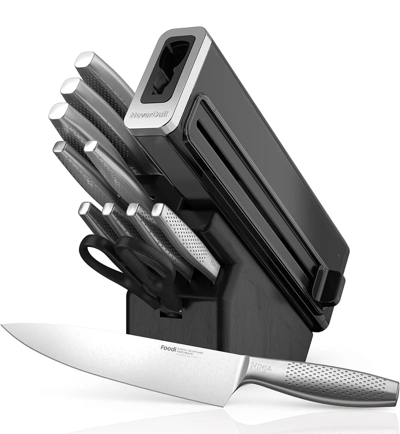 Ninja K62012 Foodi NeverDull Premium 12-Piece German Stainless Steel Knife System with Built-in Sharpener, Stainless Steel/Black