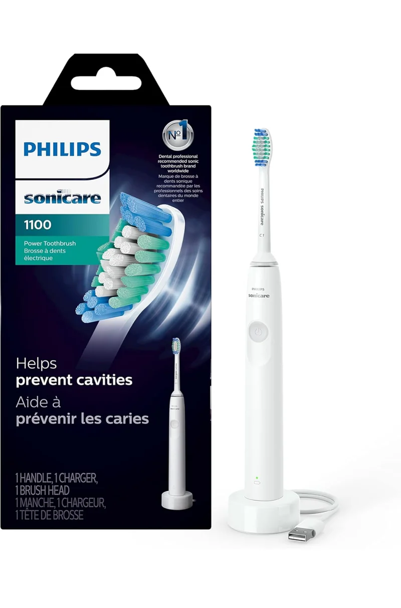 PHILIPS Sonicare 1100 Power Toothbrush, Rechargeable Electric Toothbrush (White Grey) HX3641/02