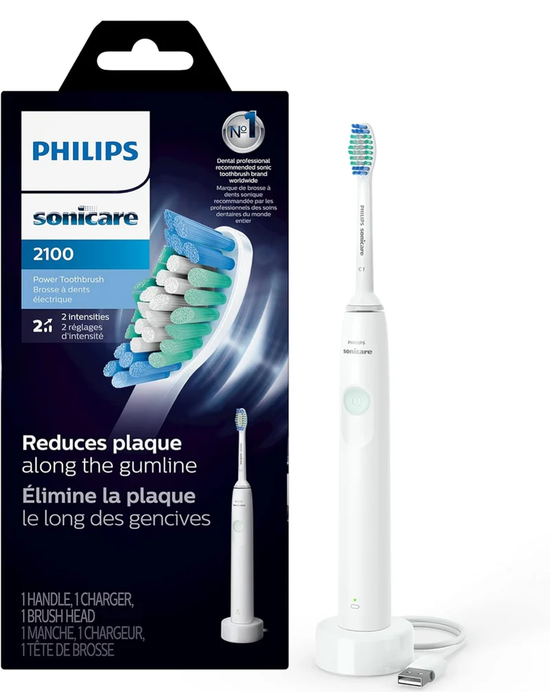PHILIPS Sonicare 2100 Power Toothbrush, Rechargeable Electric Toothbrush - White Mint (HX3661/04)