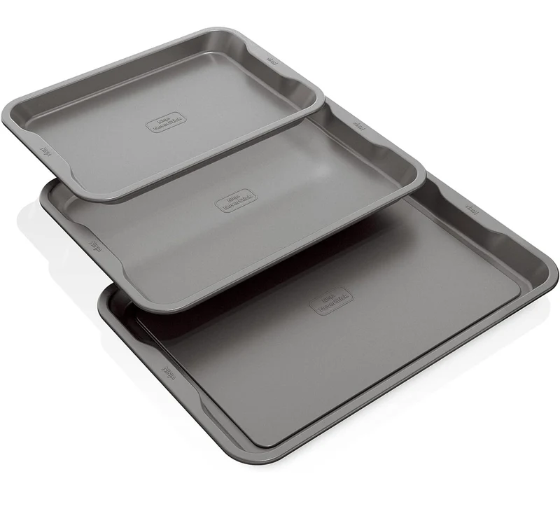 Ninja B33003 Foodi NeverStick Premium 3-Piece Baking Sheet Set, Nonstick, Oven Safe up to 500⁰F - Dishwasher Safe (Grey)