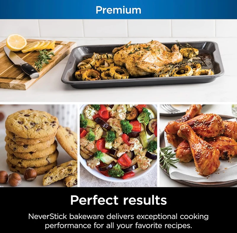 Ninja B33003 Foodi NeverStick Premium 3-Piece Baking Sheet Set, Nonstick, Oven Safe up to 500⁰F - Dishwasher Safe (Grey)