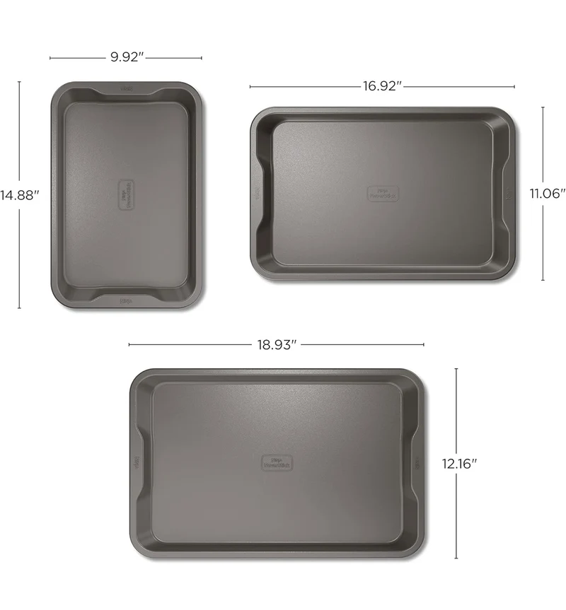 Ninja B33003 Foodi NeverStick Premium 3-Piece Baking Sheet Set, Nonstick, Oven Safe up to 500⁰F - Dishwasher Safe (Grey)
