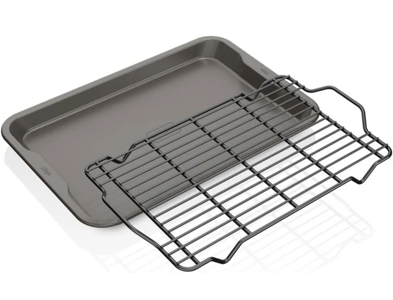 Ninja B32102 Foodi NeverStick Premium 2-Piece Bakeware Sheet Set, Nonstick, Oven Safe up to 500⁰F Cooling/Roasting Rack - Dishwasher Safe (Grey)