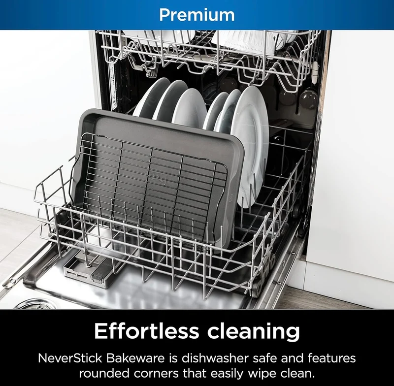 Ninja B32102 Foodi NeverStick Premium 2-Piece Bakeware Sheet Set, Nonstick, Oven Safe up to 500⁰F Cooling/Roasting Rack - Dishwasher Safe (Grey)