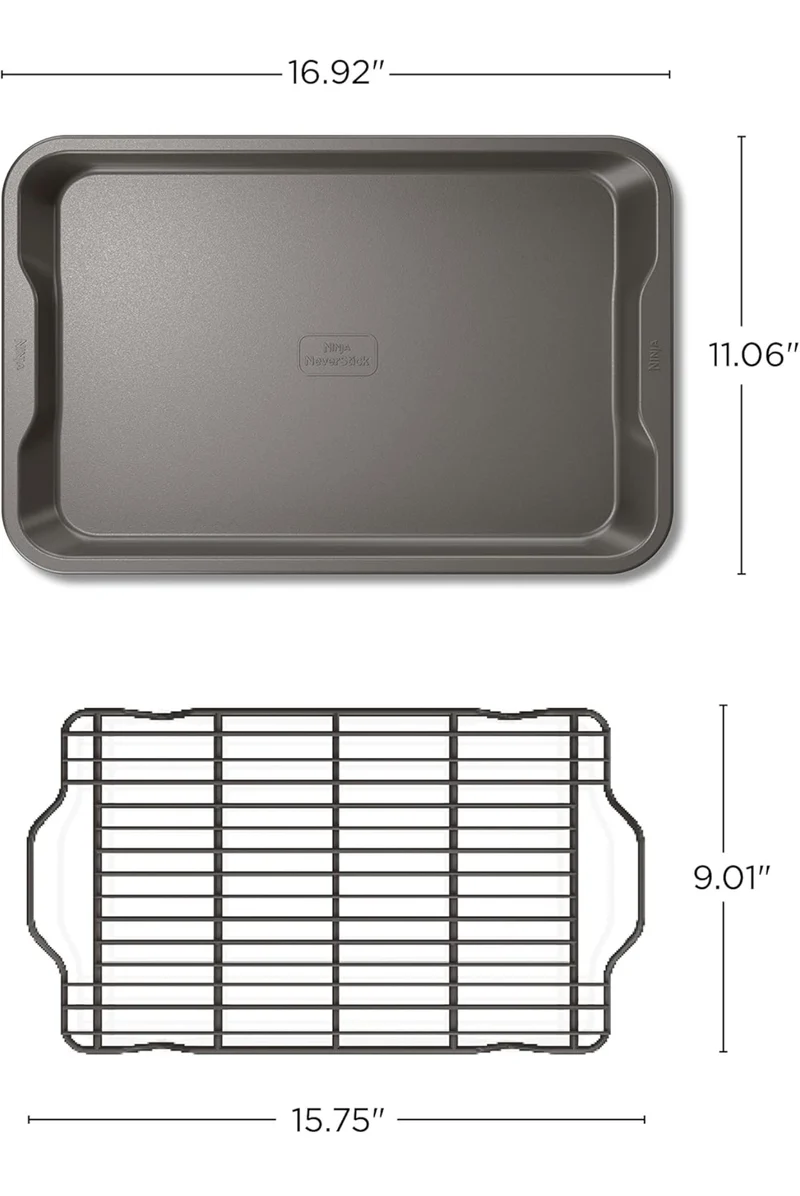 Ninja B32102 Foodi NeverStick Premium 2-Piece Bakeware Sheet Set, Nonstick, Oven Safe up to 500⁰F Cooling/Roasting Rack - Dishwasher Safe (Grey)