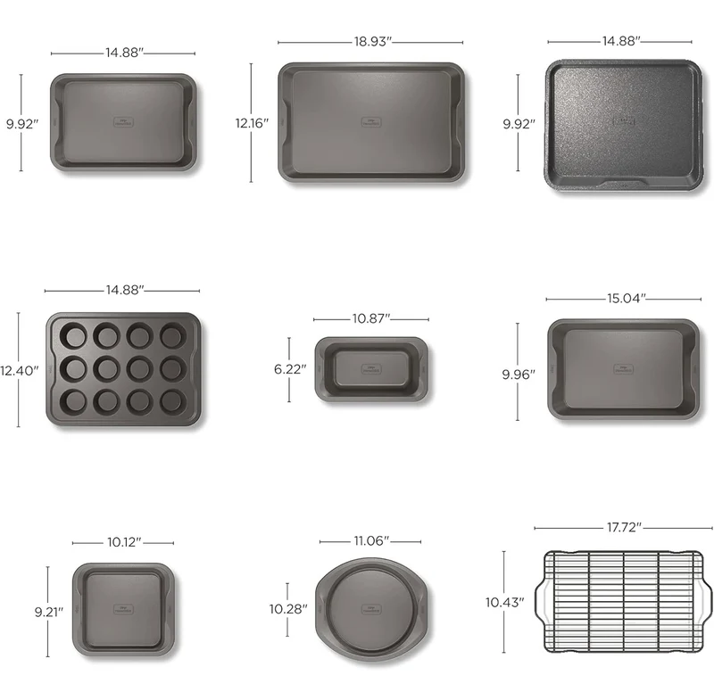 Ninja B35005 Foodi NeverStick Premium 5-Piece Bakeware Sheet Set, Oven Safe up to 500⁰F - 12 Cup Muffin Pan, & (2) 9 Inch Round Cake Pans - Grey