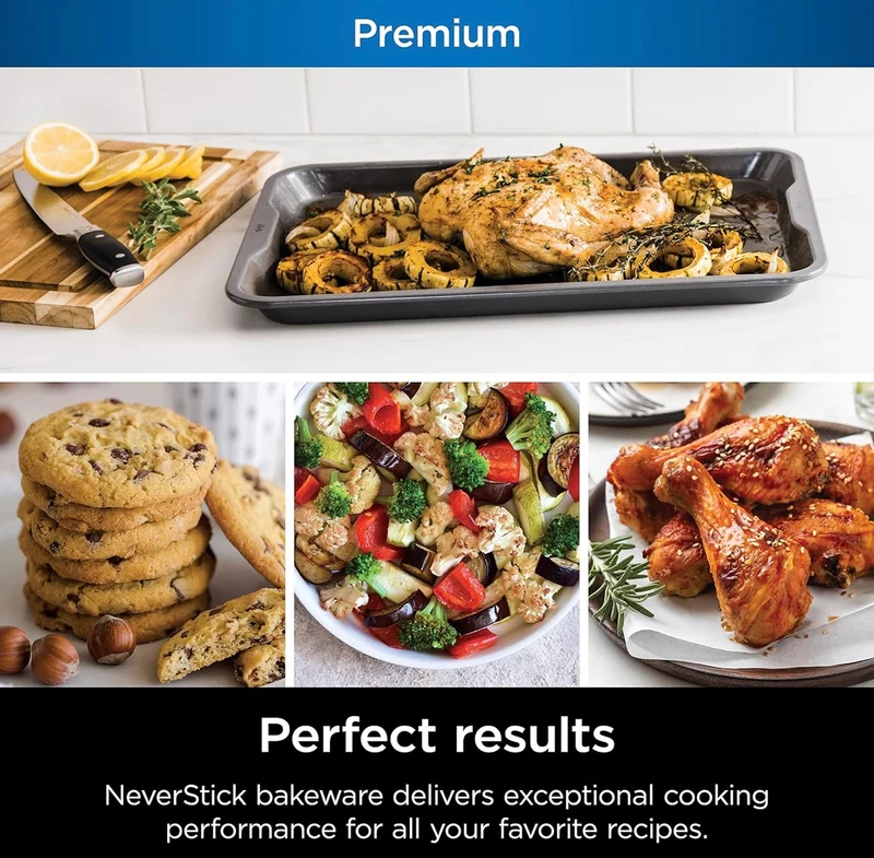 Ninja B35005 Foodi NeverStick Premium 5-Piece Bakeware Sheet Set, Oven Safe up to 500⁰F - 12 Cup Muffin Pan, & (2) 9 Inch Round Cake Pans - Grey