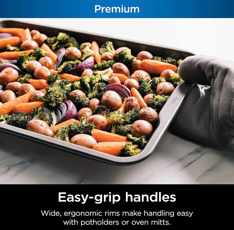 Ninja Foodi NeverStick Premium 9 inch x 13 inch Baking Sheet, Nonstick, Oven Safe up to 500⁰F, Dishwasher Safe, Grey