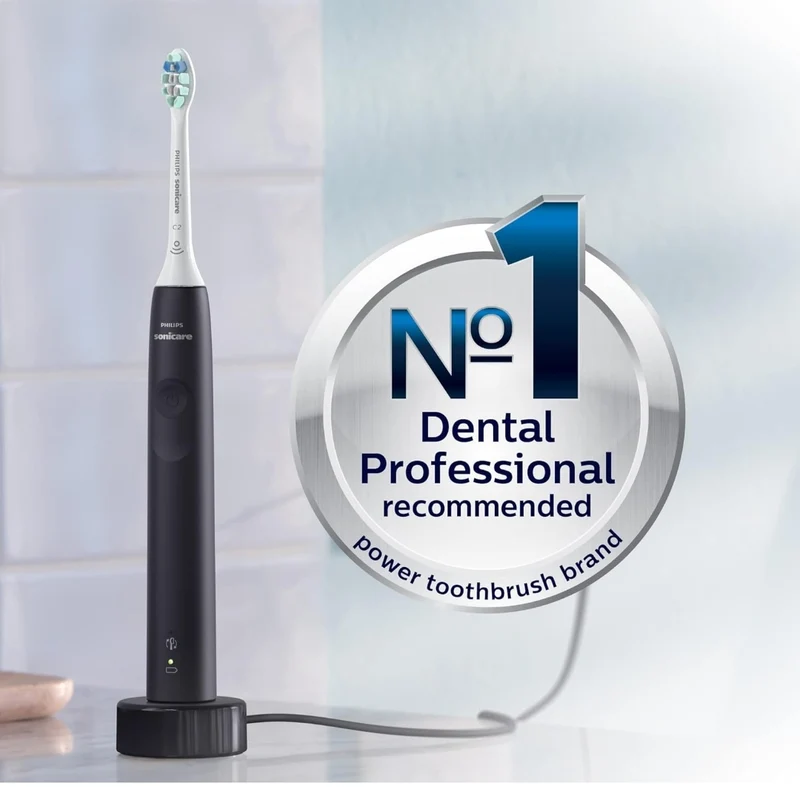Philips Sonicare 4100 Rechargeable Electric Toothbrush, with Pressure Sensor, 2 Intensity Settings - Black Model HX3681/24