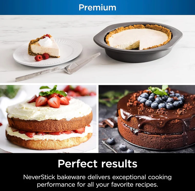 Ninja B30309 Foodi NeverStick Premium 9 inch Round Cake Pan, Nonstick, Oven Safe up to 500⁰F, Dishwasher Safe, Grey