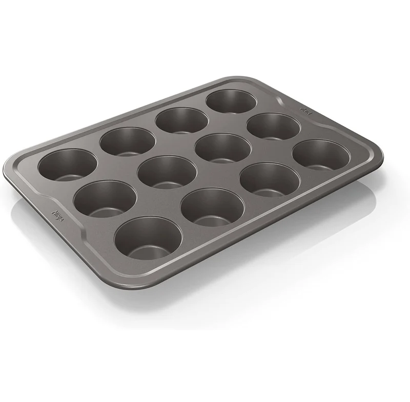 Ninja B30212 Foodi NeverStick Premium 12 Cup Muffin Pan, Nonstick, Oven Safe up to 500⁰F, Dishwasher Safe, Grey