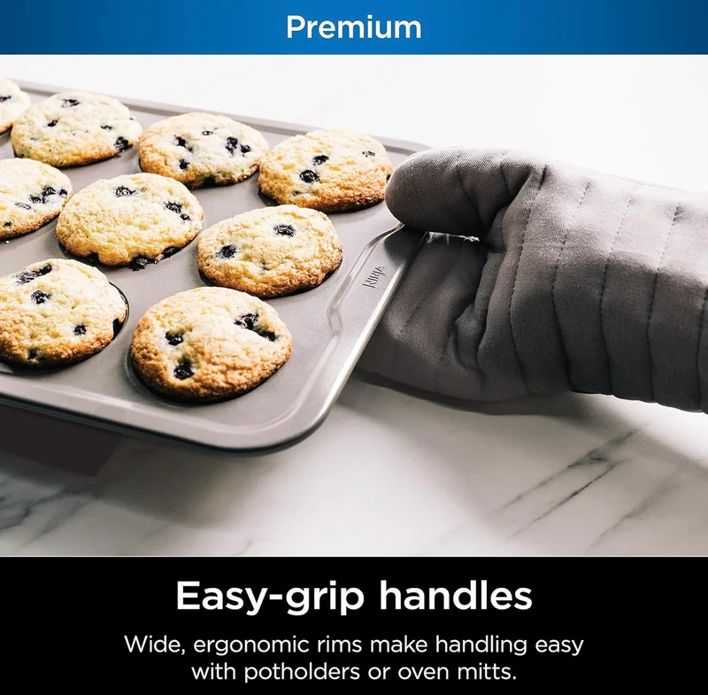 Ninja B30212 Foodi NeverStick Premium 12 Cup Muffin Pan, Nonstick, Oven Safe up to 500⁰F, Dishwasher Safe, Grey