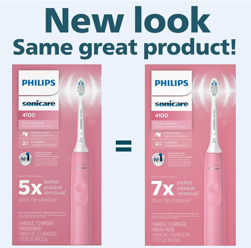 Philips Sonicare 4100 Rechargeable Electric Toothbrush, with Pressure Sensor, 2 Intensity Settings- Deep Pink (Model HX3681/26)