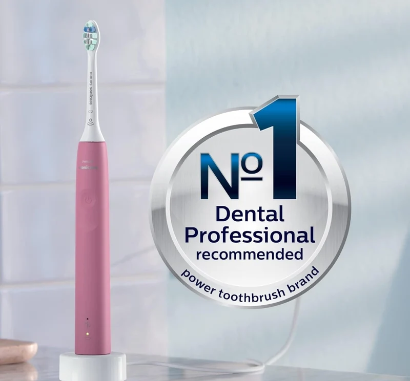 Philips Sonicare 4100 Rechargeable Electric Toothbrush, with Pressure Sensor, 2 Intensity Settings- Deep Pink (Model HX3681/26)
