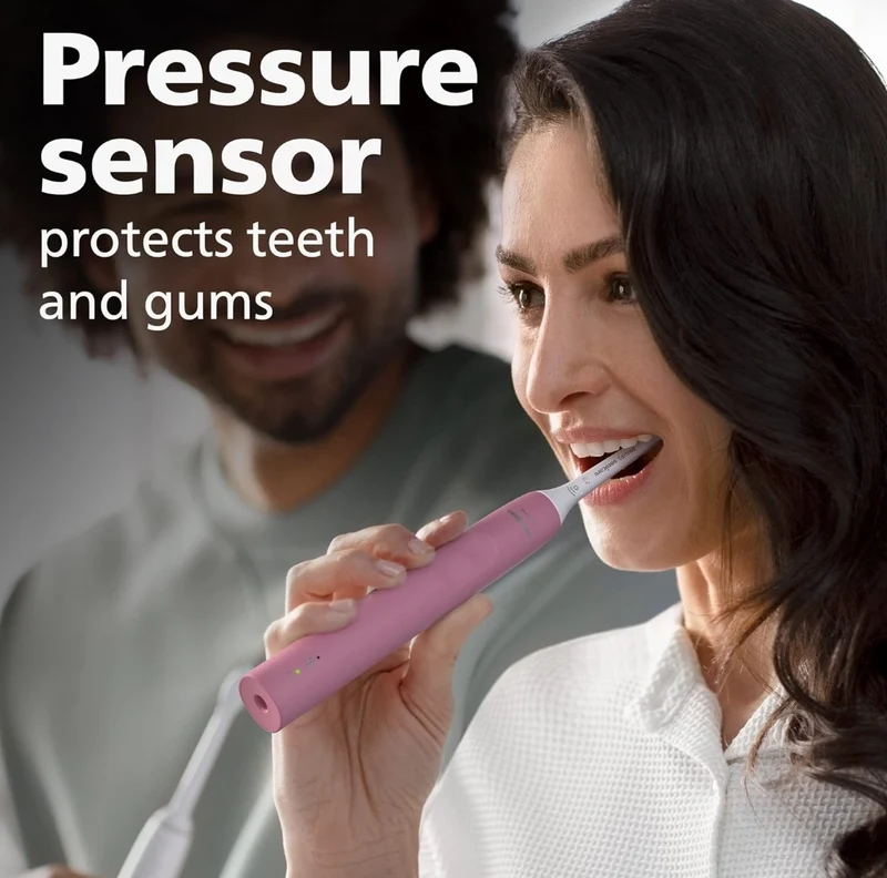 Philips Sonicare 4100 Rechargeable Electric Toothbrush, with Pressure Sensor, 2 Intensity Settings- Deep Pink (Model HX3681/26)