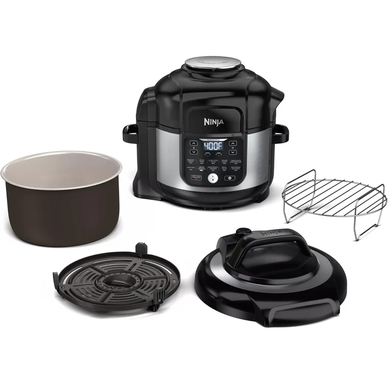 Ninja Foodi Air Fryer Pressure Cooker Combo 11-in-1 Pro 6.5 qt. Pressure Cooker & Air Fryer that Steams, Slow Cooks and More with 4.6 qt Crisper Plate, Broil Rack & Recipe Book, FD302, Silver/Black