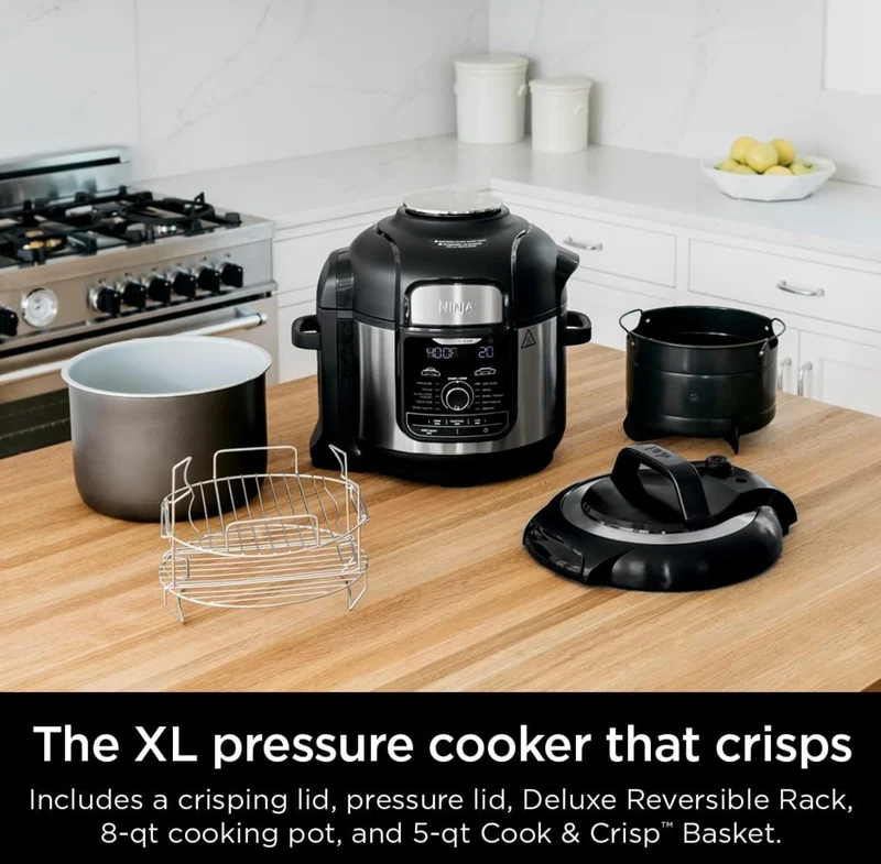 Ninja FD401 LP3 Foodi 12-in-1 Deluxe XL 8 qt. Pressure Cooker & Air Fryer that Steams, Slow Cooks, Sears, Sautés, Dehydrates & More, with 5 qt. Crisper Basket, Reversible Rack & Recipe Book, Silver