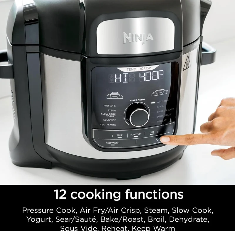 Ninja FD401 LP3 Foodi 12-in-1 Deluxe XL 8 qt. Pressure Cooker & Air Fryer that Steams, Slow Cooks, Sears, Sautés, Dehydrates & More, with 5 qt. Crisper Basket, Reversible Rack & Recipe Book, Silver