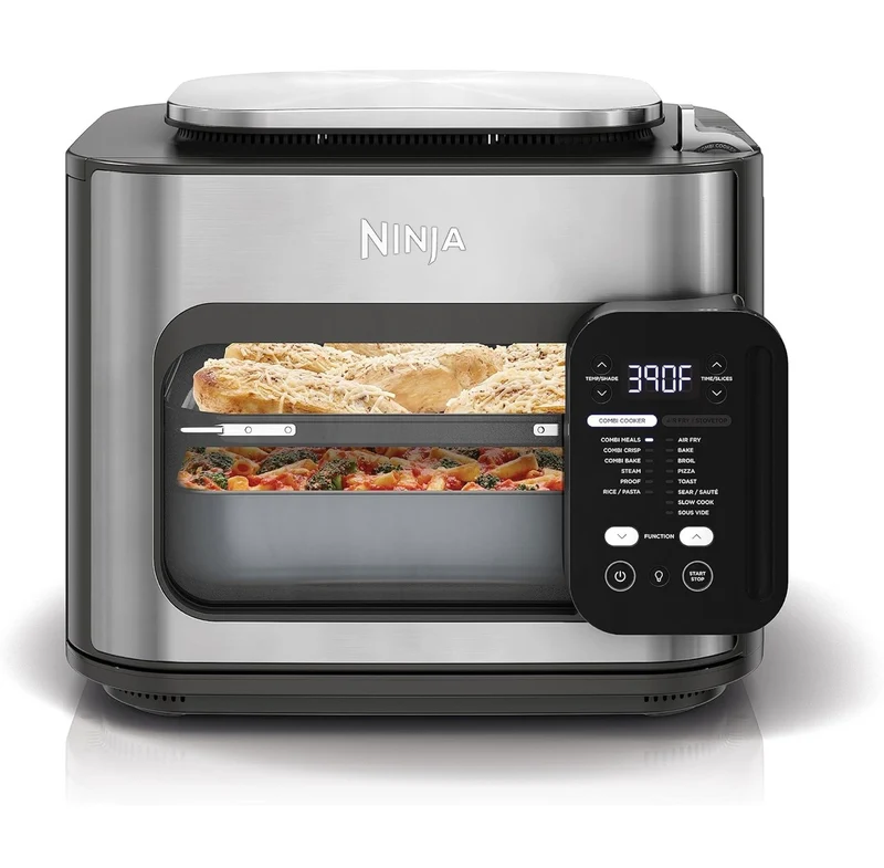 Ninja Combi All-in-One Multicooker, Oven, & Air Fryer, Complete Meals in 15 Mins, 14-in-1 Functions, Combi Cooker + Air Fry, Bake, Roast, Slow Cook and More, 3 Accessories, Stainless Steel, SFP701