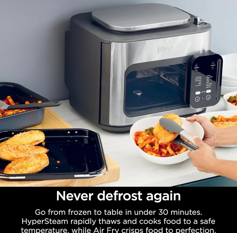 Ninja Combi All-in-One Multicooker, Oven, & Air Fryer, Complete Meals in 15 Mins, 14-in-1 Functions, Combi Cooker + Air Fry, Bake, Roast, Slow Cook and More, 3 Accessories, Stainless Steel, SFP701